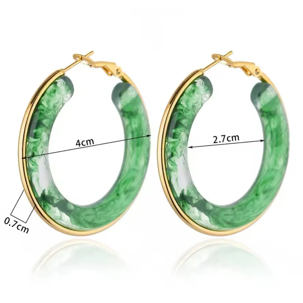New Bohemian Acrylic Big Hoop Earrings (Stainless Steel Gold Color) Trend New - Picture 1 of 4